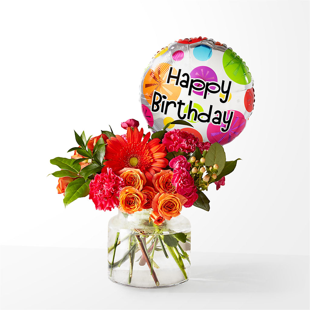 Fiesta Bouquet with Birthday Balloon – POTRATZ FLORAL SHOP & GREENHOUSES, Erie PA