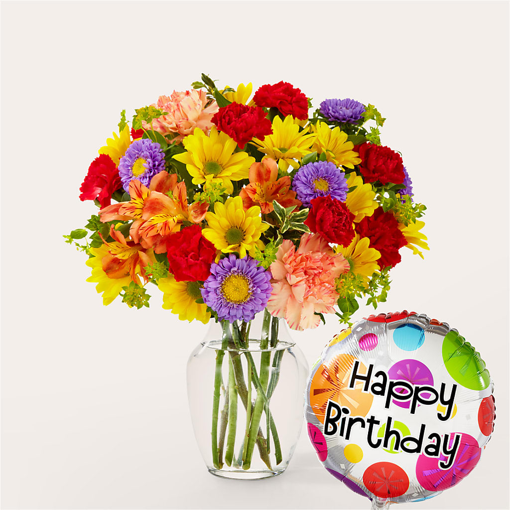 Kaleidoscope Bouquet with Birthday Balloon – POTRATZ FLORAL SHOP & GREENHOUSES, Erie PA