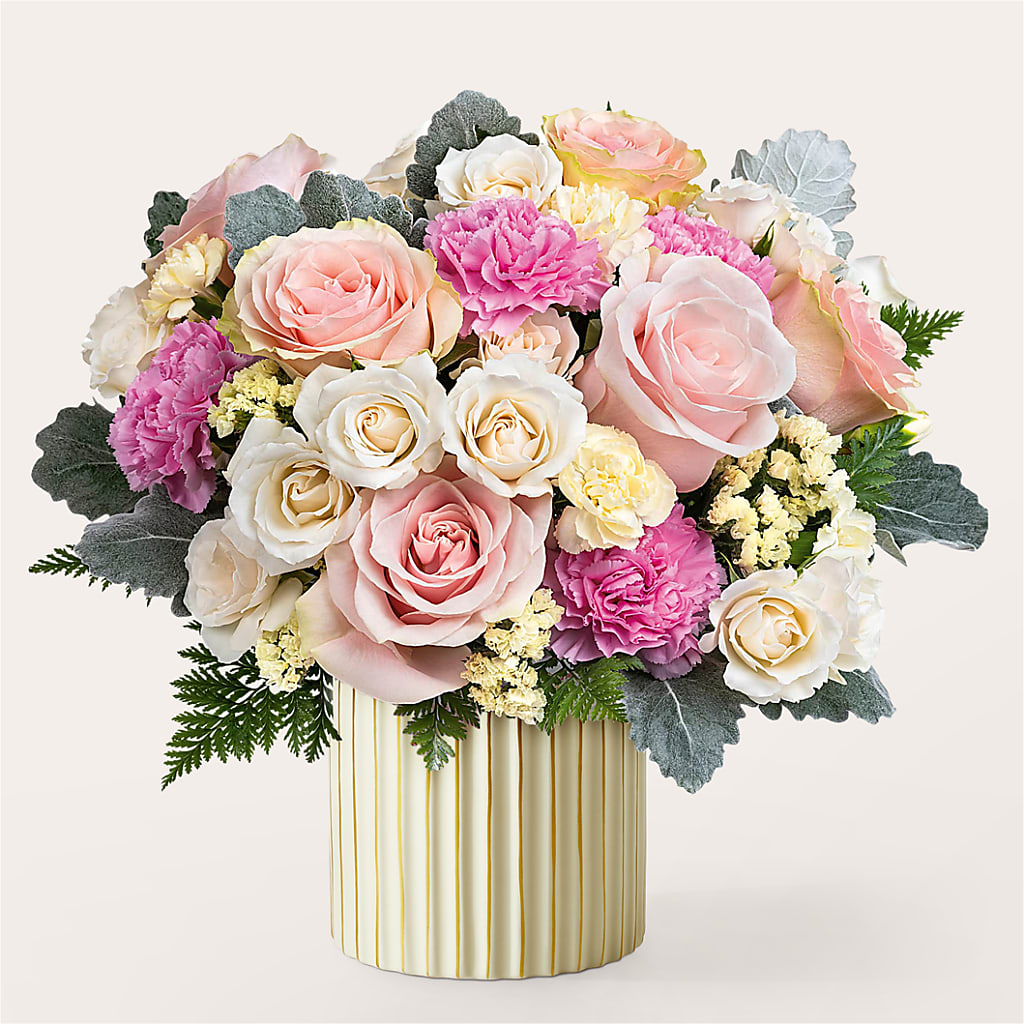 Blissful Moments Bouquet with Ivory Vase – POTRATZ FLORAL SHOP & GREENHOUSES, Erie PA