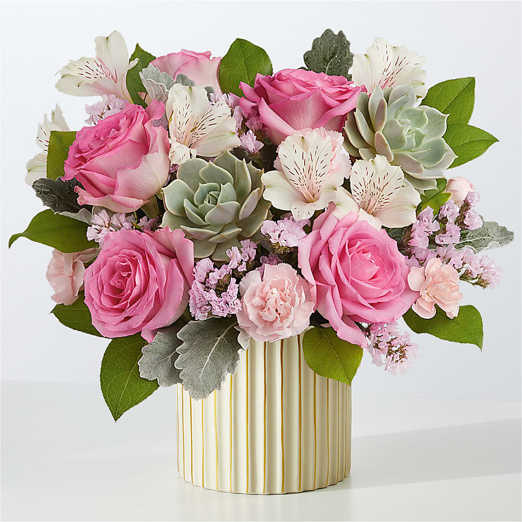 Dusty Rose Bouquet with Ivory Vase – POTRATZ FLORAL SHOP & GREENHOUSES, Erie PA