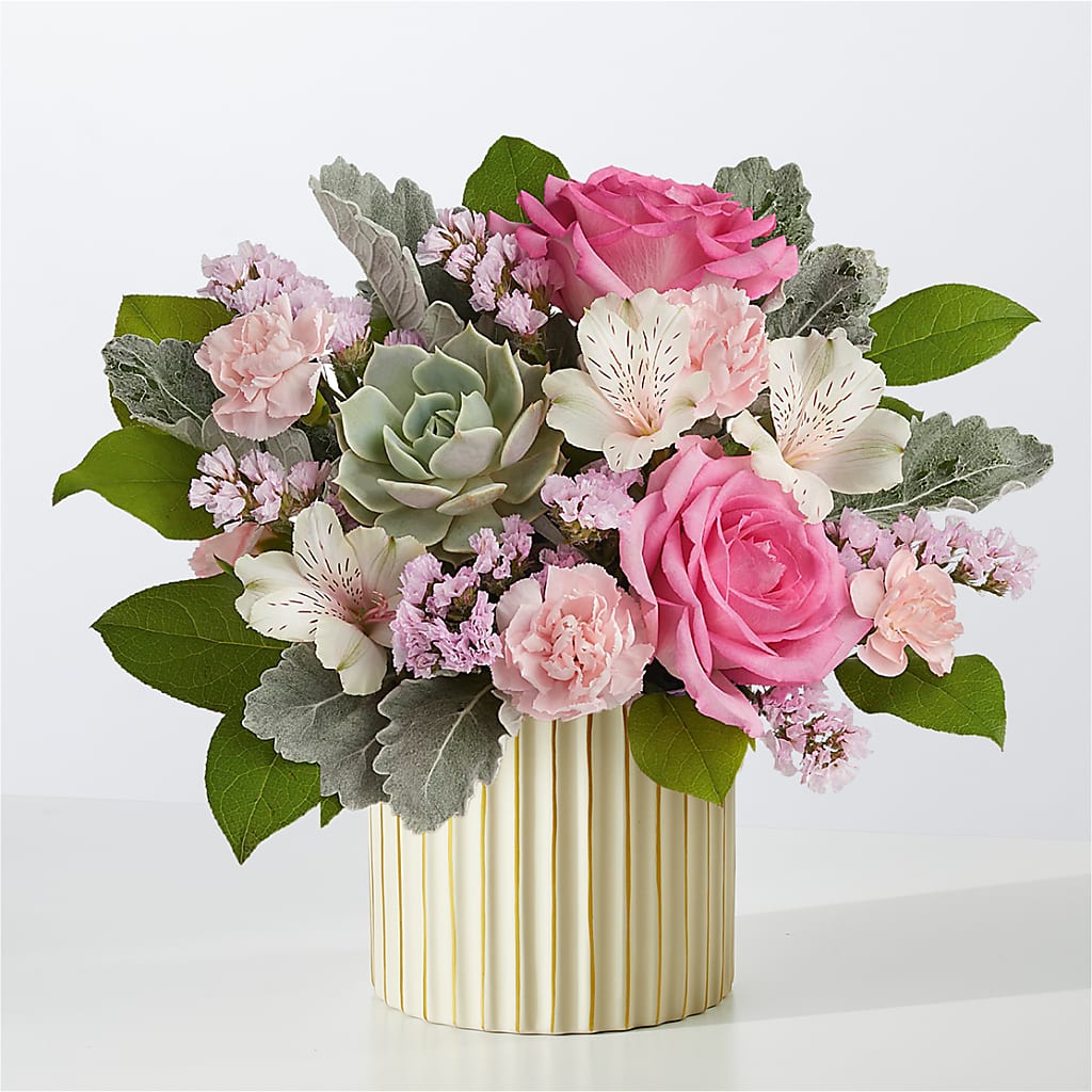 Dusty Rose Bouquet with Ivory Vase – POTRATZ FLORAL SHOP & GREENHOUSES, Erie PA