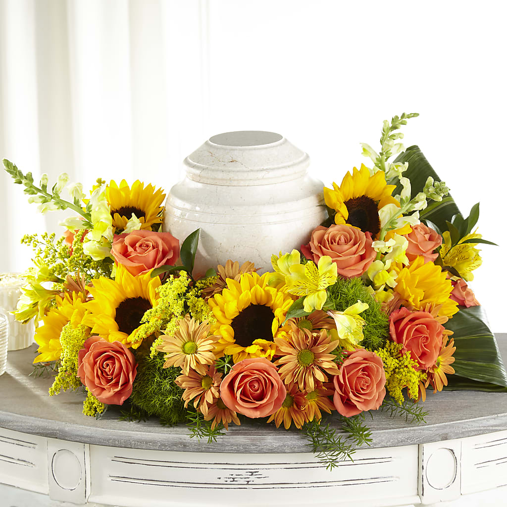 Faithful Sunflower Cremation Adornment – POTRATZ FLORAL SHOP & GREENHOUSES, Erie PA