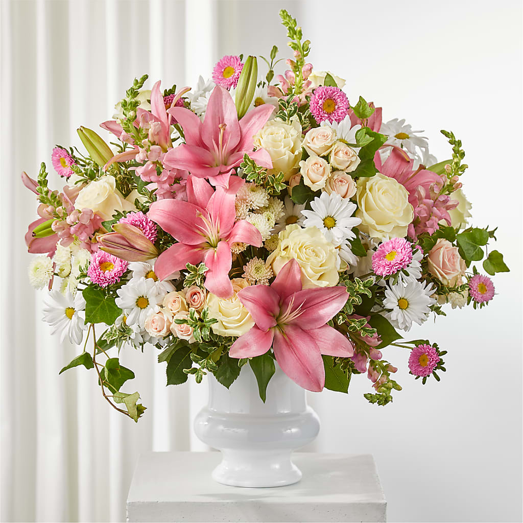 Empathetic Blooms Urn Arrangement – POTRATZ FLORAL SHOP & GREENHOUSES, Erie PA