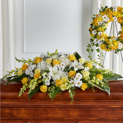 Golden Harmony Casket Spray – POTRATZ FLORAL SHOP & GREENHOUSES, Erie PA