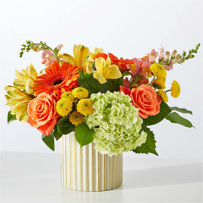 Autumn Sunshine Bouquet with Ivory Vase – POTRATZ FLORAL SHOP & GREENHOUSES, Erie PA