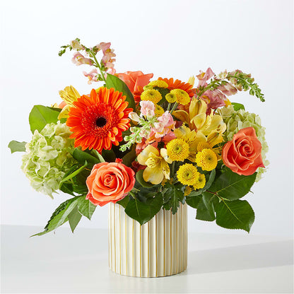 Autumn Sunshine Bouquet with Ivory Vase – POTRATZ FLORAL SHOP & GREENHOUSES, Erie PA