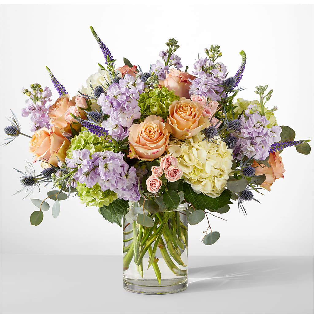 Porch Swing Bouquet – blue, green, lavender, peach, pink, white